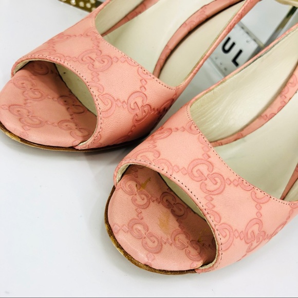 Gucci Guccissima GG Logo Pink Peep Toe Pumps Heels - Picture 7 of 8